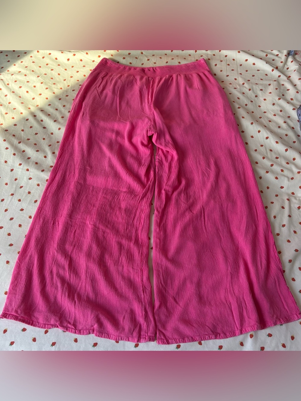 Bunulu Pink Embroidery Trimmed Wide Leg Cropped Pants Size M - Picture 3 of 11
